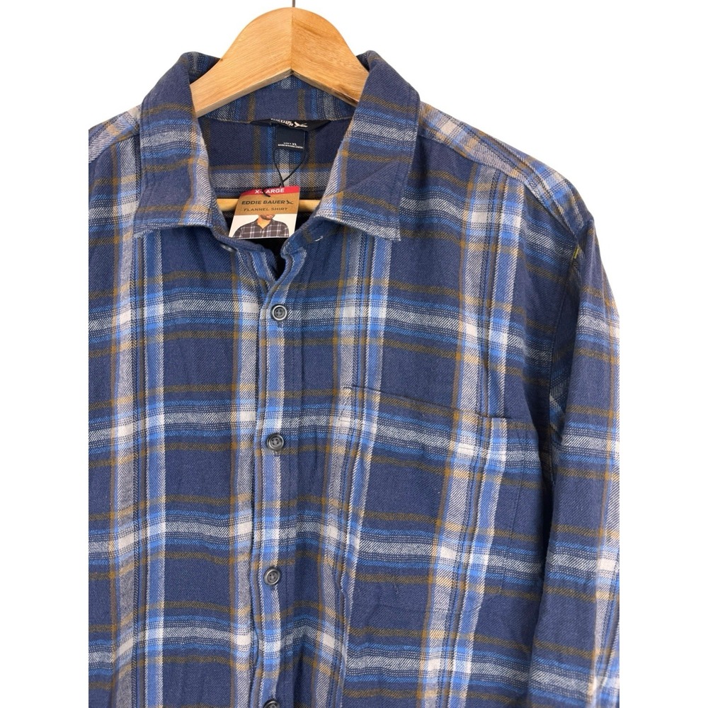 Eddie Bauer Flannel Shirt Men's Blue Plaid 100% Cotton New w/Tags